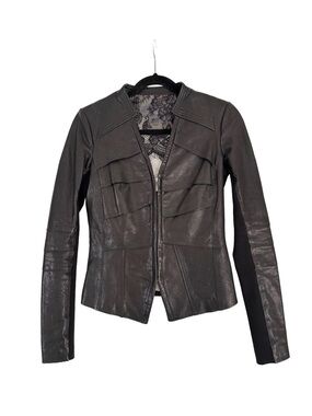 Blink by Danier Genuine Black Leather Paneled Collarless Jacket